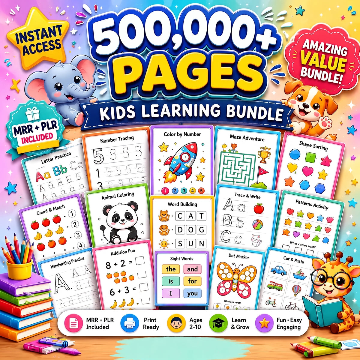 500,000+ Kids Printables PLR MRR | Worksheets & Coloring Pages