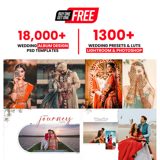 1300+ Wedding Presets and Luts Lightroom & Photoshop & 18000+ Wedding Album Design PSD Templates
